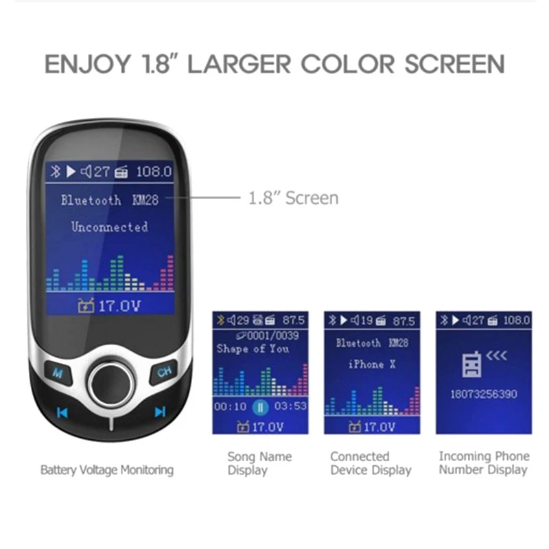 Bluetooth Автомобильный MP3-плеер fm-передатчик 1," ЖК беспроводной Hands-free USB зарядное устройство