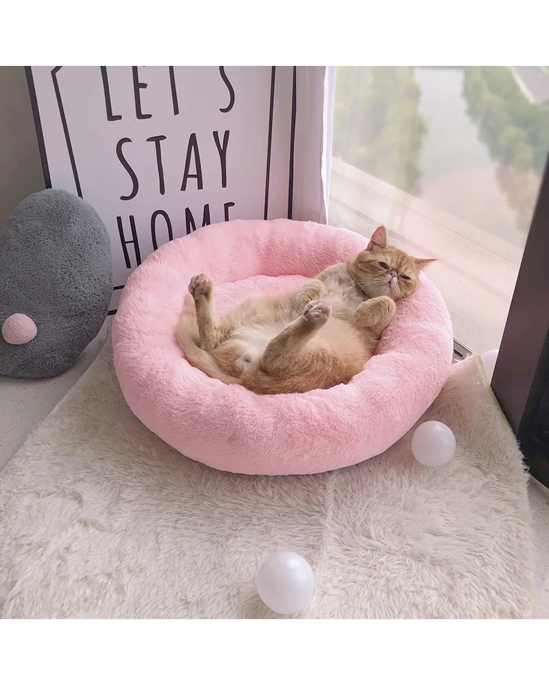 Роскошный искусственный мех пончик Cuddler круглый пончик кошка и собака подушка кровать САМОНАГРЕВАЮЩАЯСЯ водостойкая нижняя подушка кровать питомник