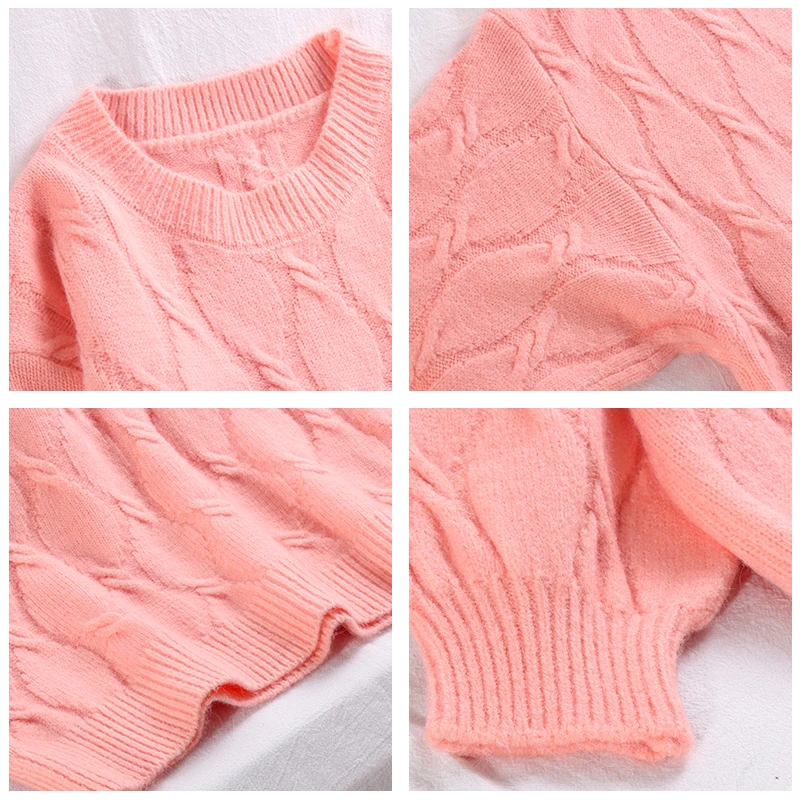 Hirsionsan кашемир твист толстый Crewneck женский свитер вязание негабаритных пуловеры Топ осень зима простой сплошной цвет одежда