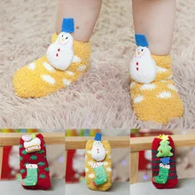 Рождественские носки детские подарочные Санта флисовая тапочка кораллового цвета теплые зимние рождественские детские носки для девочки, мальчика