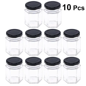 

10pcs Hexagon Glass Bottle Useful Convenient Practical Sugar Tank for Home Honey Fruit