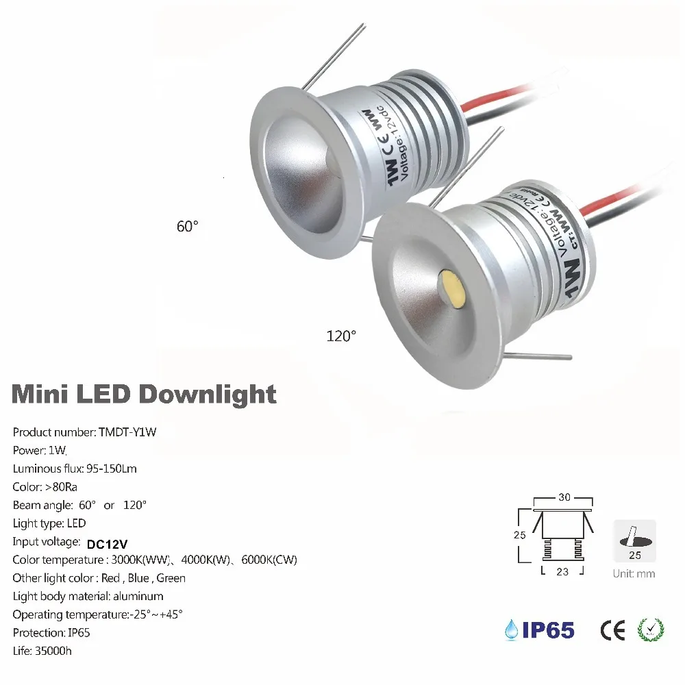 1 W светодиодный мини-прожектор, DC12V 60D/120D встраиваемый светильник, 25 мм Резка потолочный светильник, легко установить DIY освещения 2018 Лидер