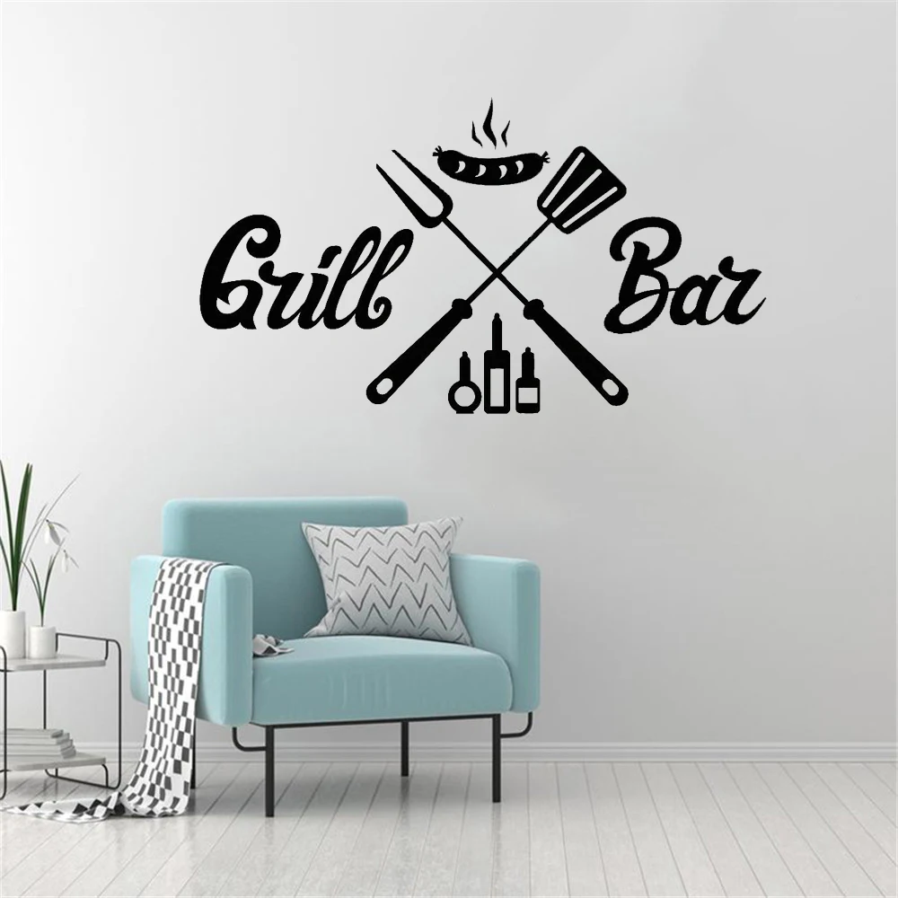 Wall Stickers Grill Bar BBQ Wall Stickers For Dining Room Barbecue Sausage Decor Interior Vinyl Wall Decal Nordic Home Decoration Art