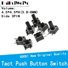 Interrupteur à bouton poussoir momentané à 3 broches, 50 pièces/lot, 4.5x4.5mm, Micro interrupteur pour TV/usage domestique, 4.5x4.5x3.8 4.3 5 6 7 8 MM 