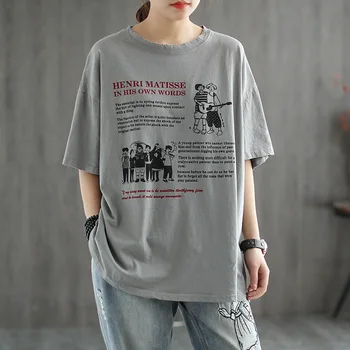 

Fashion O Neck Short-sleeved Cotton T-shirt Free Size 138CM Chest Cartton Letter Printed Tees Women's Tops Casual Clothes Female