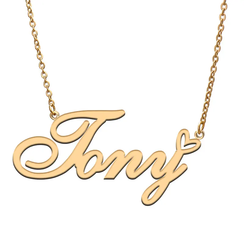 

Love Heart Tony Name Necklace for Women Stainless Steel Gold & Silver Nameplate Pendant Femme Mother Child Girls Gift