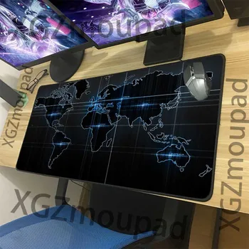 

XGZ Cool World Map Large Mouse Pad Black Lock Edge Computer Table Mat Rubber Stripe Non-slip Custom Fashion Coaster Washable Xxl