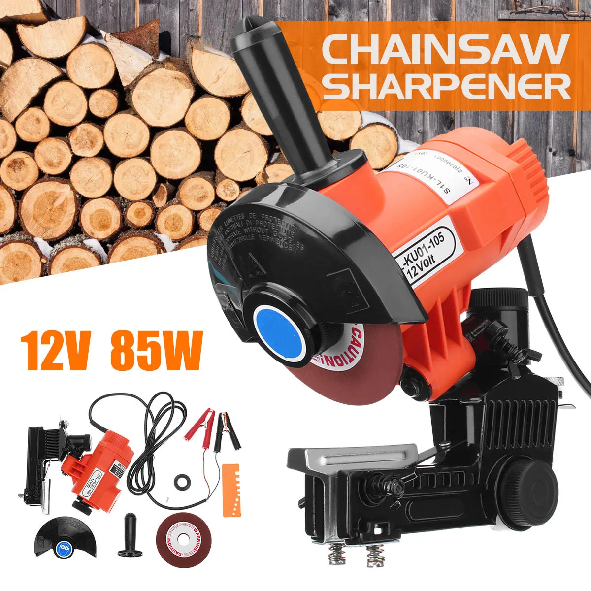 

85W 12V Portable Strip Electric Chainsaw Sharpener Machine Electric Knife Sharpener Set 4500RPM Woodworking Grinder Hous