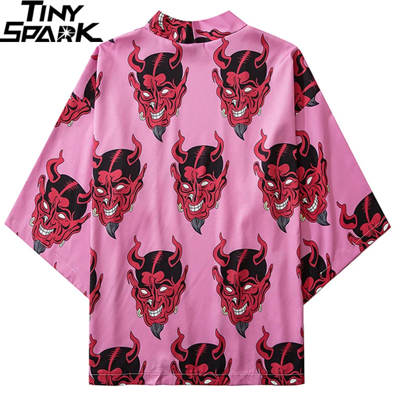 Японское кимоно в стиле Харадзюку для мужчин куртка с принтом Призраков хип хоп