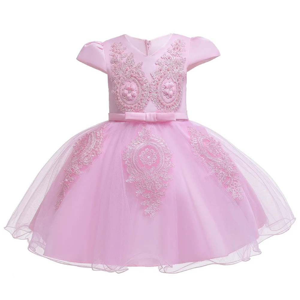 Pink Платье для новорожденных; Рождественский костюм; Летние Детские платья для свадебной вечеринки и крещения для маленьких девочек; платье для первого дня рождения - Цвет: Pink