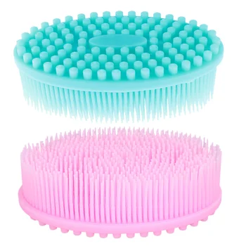 

2pcs Silicone Bathing Brushes Soft Massage Shower Shampoo Brushes Cleansing Scrubbers for Baby Kids (Blue + Pink)