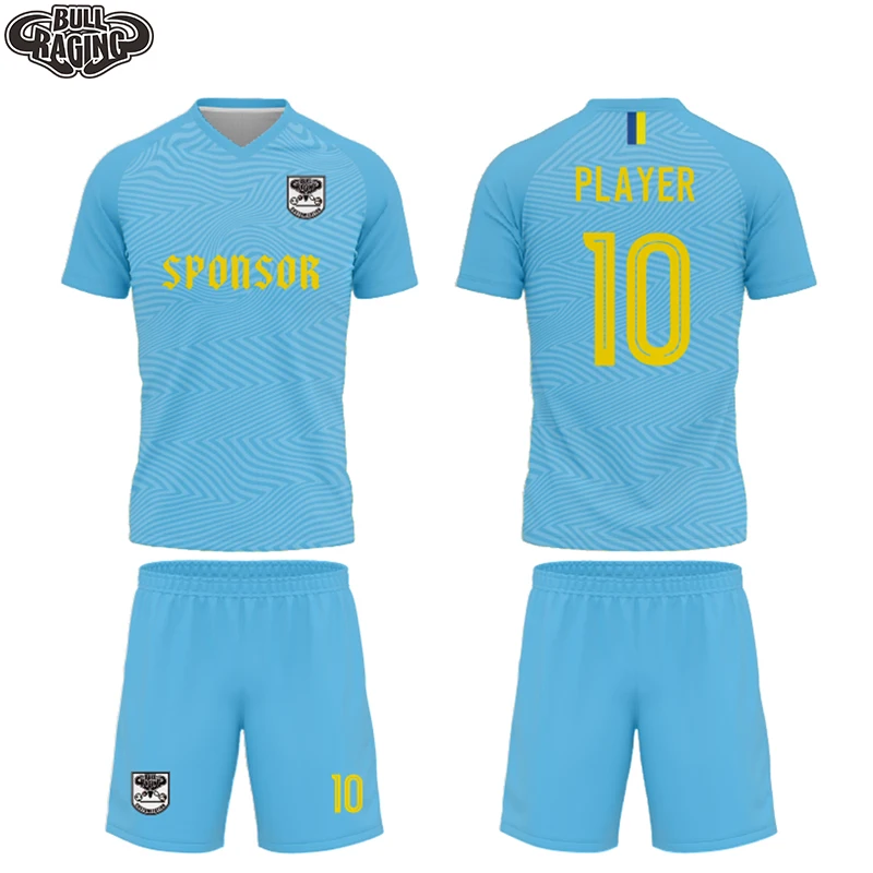 

Irregular Strip Design Sky Blue Sublimation Printing Custom Team Training Jersey Personlize Player Soccer Uniform Kits