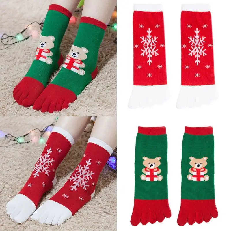Рождественские хлопковые носки унисекс с пятью пальцами; Носки с рисунком медведя, Санты; чулочно-носочные изделия; подарки