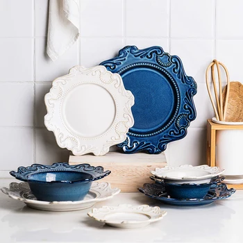 

Tableware Set Ceramic Plate Western Food Plate Dish Fruit Dessert Plate European Creative Style Kiln Glaze Process Tableware