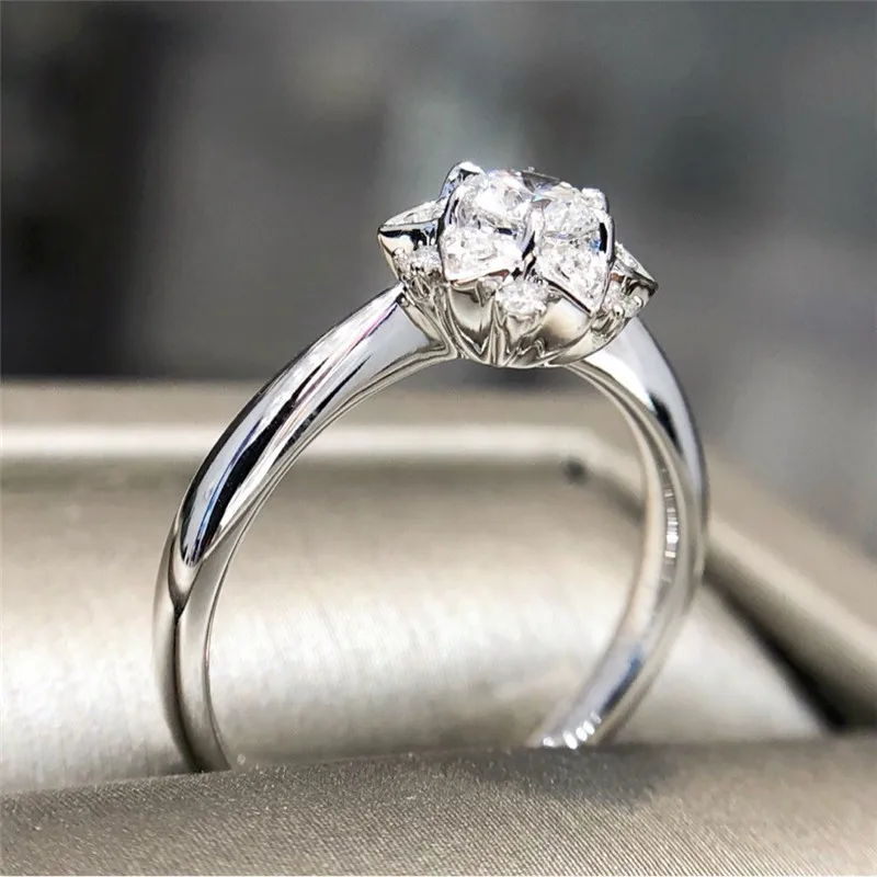 Роскошный цветок Снежинка Циркон серебряные кольца с камнем для женщин Романтический банкет обручальное кольцо