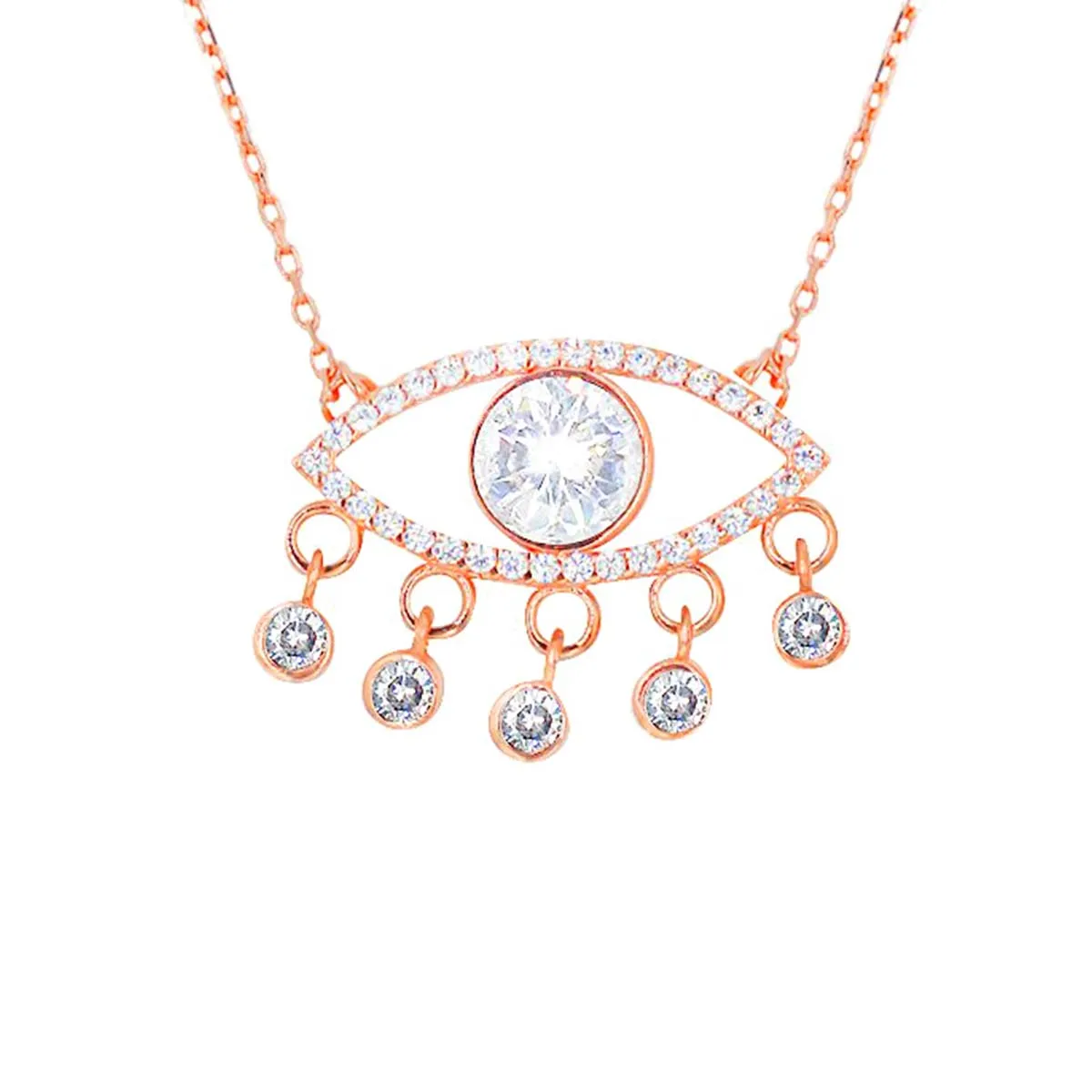 

Zircon Solitaire 925 Sterling Silver Egpytian Eye Pendant Necklace Rose Gold Plated Jewelry Women