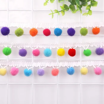 

20yards 2.5cm Handmade Colorful Pom Pom Trim Doll Lace Pearl Pompom Fringe Ribbon DIY Sewing Accessory Supplies Garment Decor