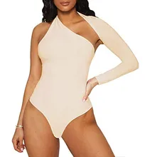 

2022 Womens Sexy Bodysuit Off One Shoulder Scoop Backless Skinny Tight Halter Playsuits One Sleeve Tops Button Blouse Beachwear