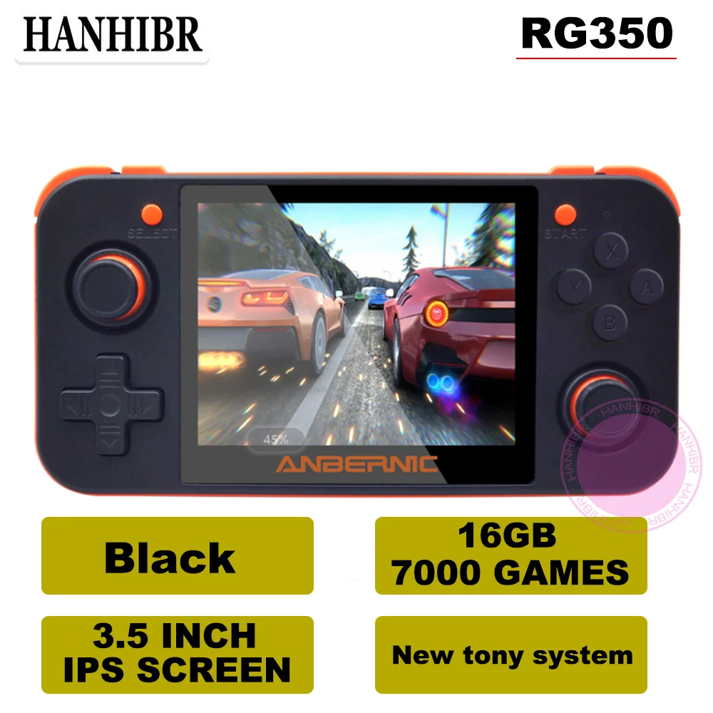 Black 16GB 7000Games ANBERNIC RG350 ips Ретро игры 350 видео игры обновление игровой консоли ps1 игры 64 бит opendingux 3,5 дюймов 28000+ игры rg350 - Цвет: Black 16GB 7000Games