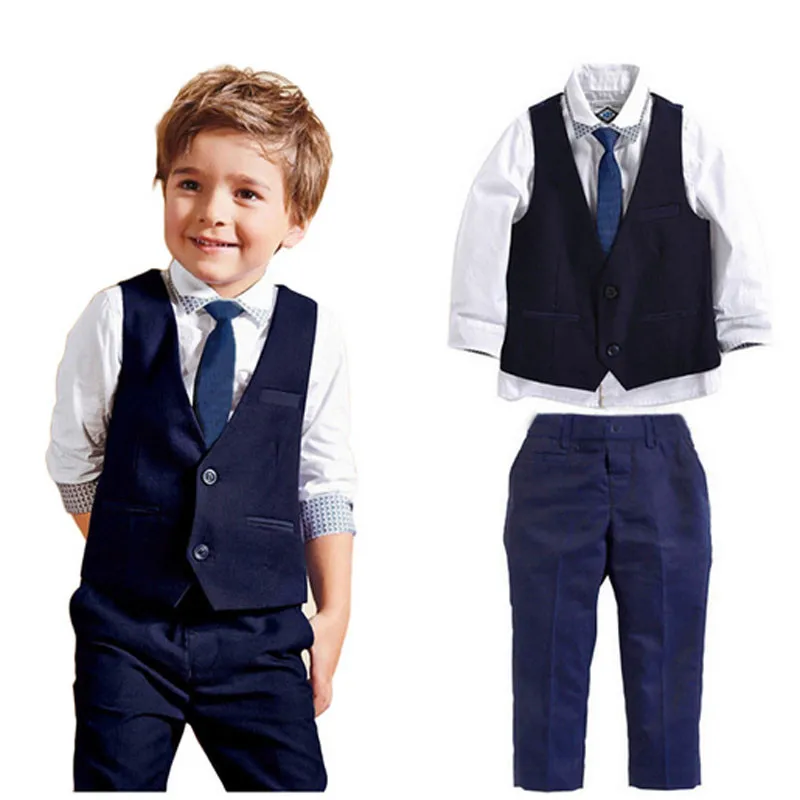 3pcs Set Autumn Children's Leisure Clothing Sets Baby Boy Clothes Vest Gentleman Suit for Weddings Formal Clothing Suits