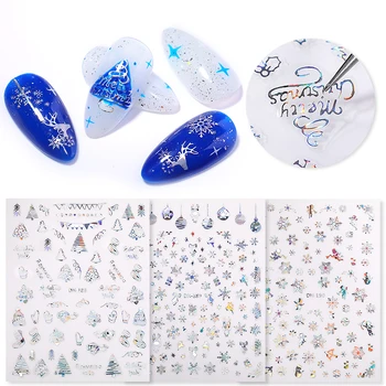 

1Pc Christmas Snowflake Santa Claus 3D Nail Sticker Halloween Pumpkin Nail Stickers Laser Effect Nail Art Decoration