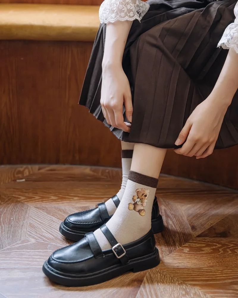 New Products Autumn And Winter Women's Socks Original Cute Bear Pattern Japanese Korean Campus Cotton Christmas Socks
