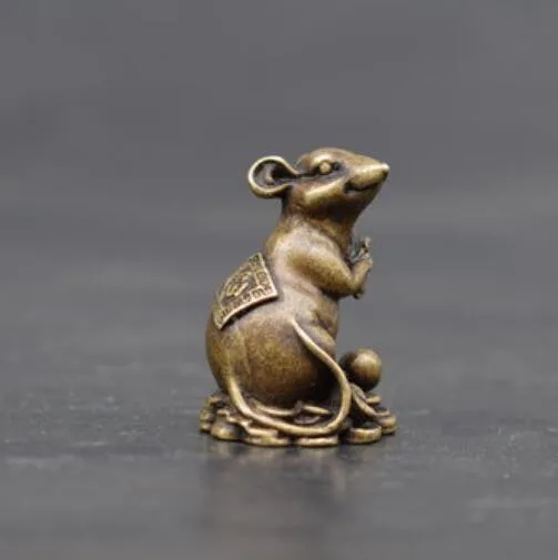 

China collection archaize brass money mouse Small statue