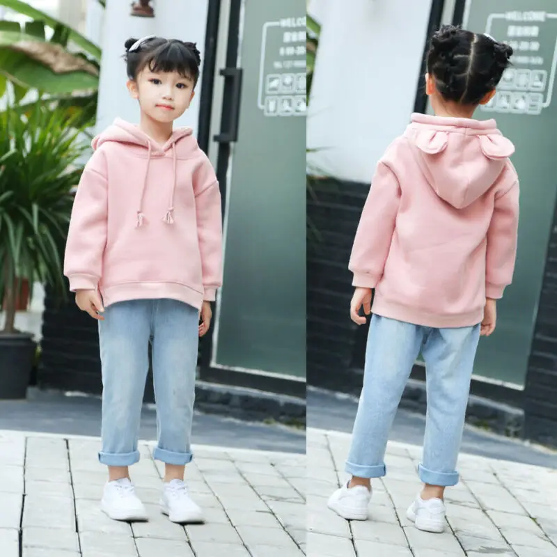 1-5Y Toddler Kid Baby Girl Long Sleeve Solid Hooded Coats Autumn Warm Outerwear Children Cartton Long Ear Clothes