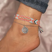 Европа и Америка, популярные модели, плетеный веревочный браслет на ногу, комплект из 2 предметов, AliExpress поставки товаров, богемные, полые, Йога браслет на ногу