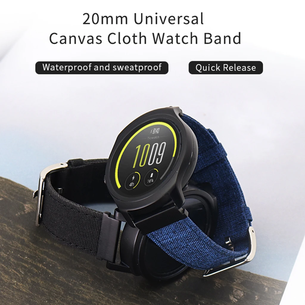 20 мм холщовый ремешок для Amazfit Bip Ticwatch 2 Браслет Huawei Watch браслет аксессуары часов