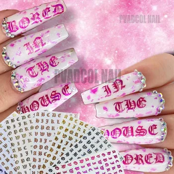 

Nail Art 3D Sticker Decals Large Latin English Alphabet Letters Rose Gold Adhesive Acrylic Nails Decoration
