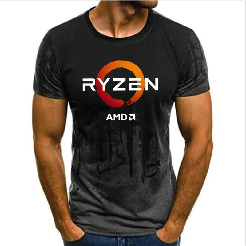 Серый Высокое качество Горячая забавные PC CP Uprocessor AMD RYZEN хлопковая футболка для мужские футболки мужские камуфляжные - Цвет: Серый