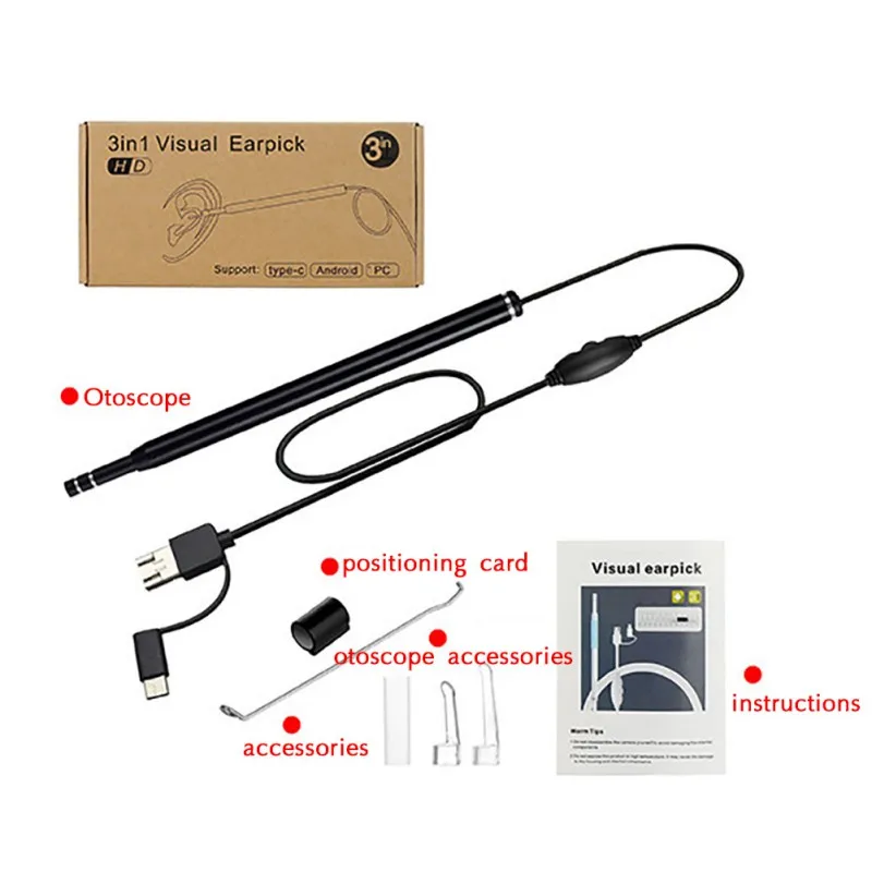 Высокое разрешение бытовой трехв-1 разъем MICROUSB, тип-c и USB ушной нос-рот эндоскоп Визуальный Инструмент для чистки ушей