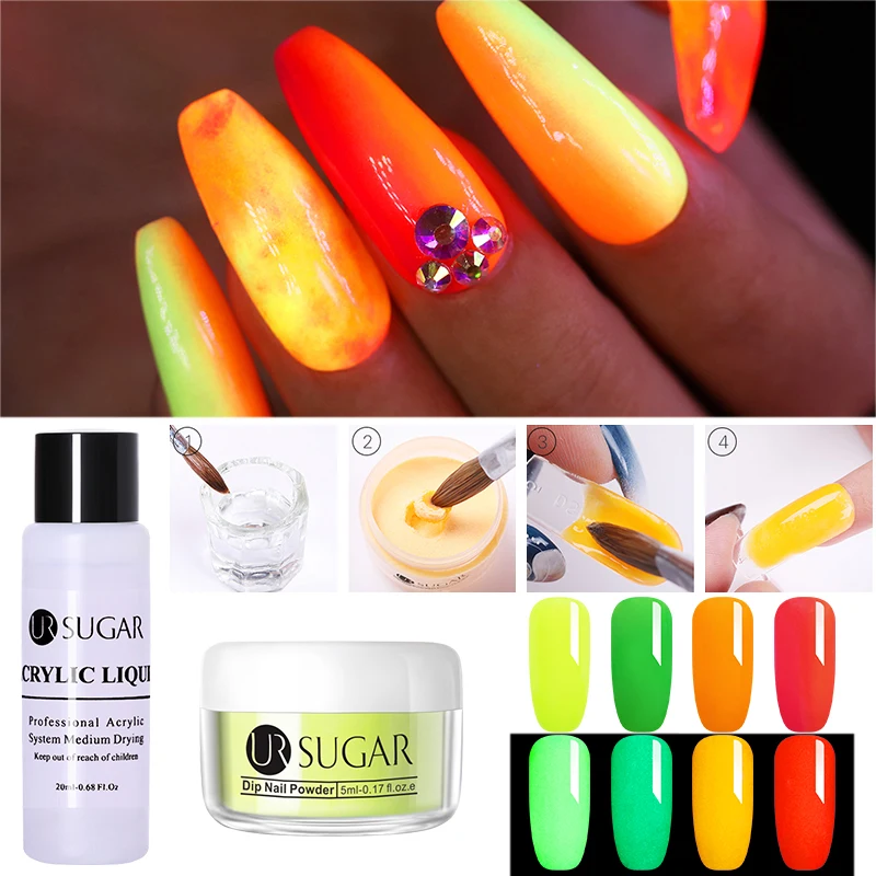 

UR SUGAR 5ml Fluorescence Dipping Nail Powder Set 3 IN 1 Dip System Nail 3D Carving Builder Nail Art Decorations Kit Tools
