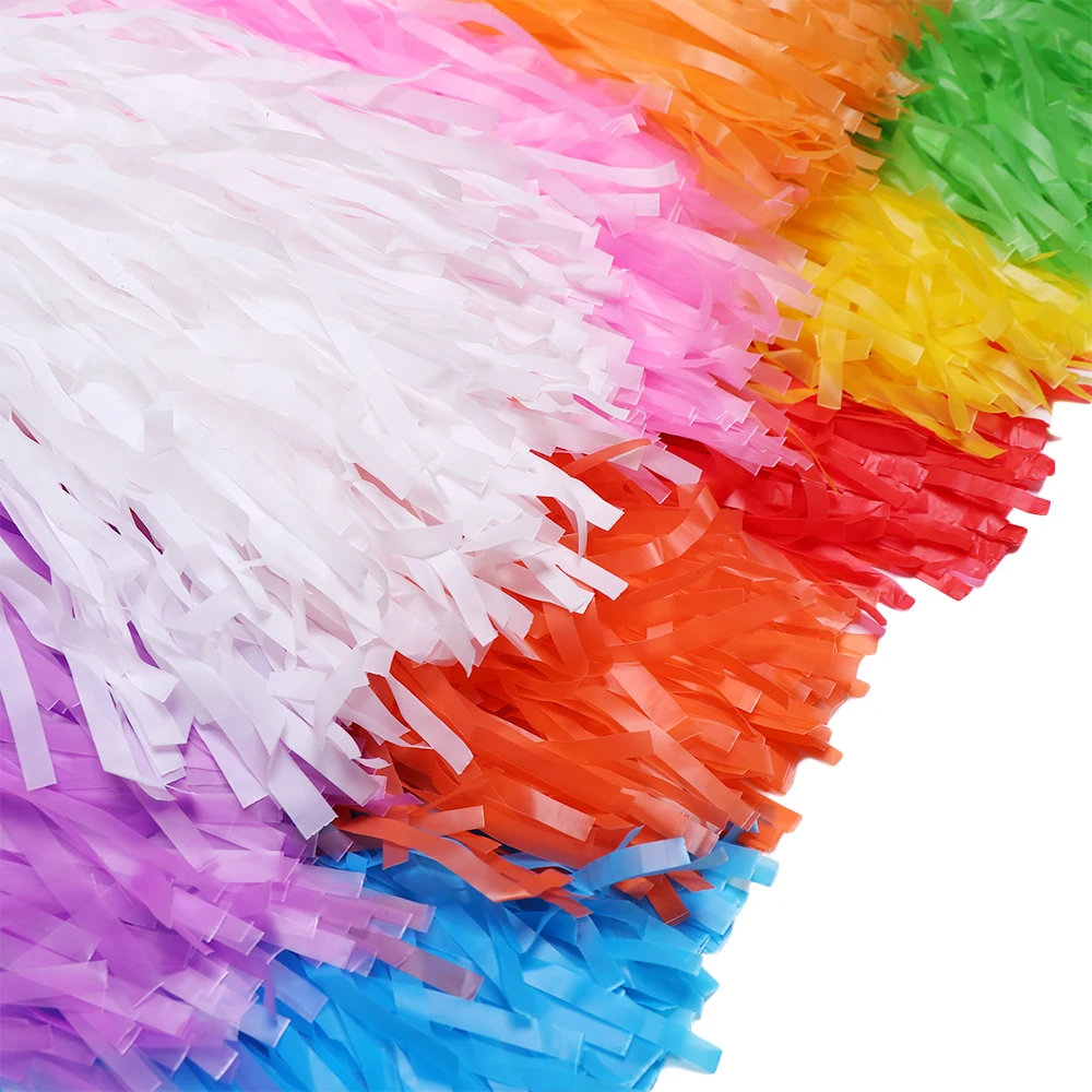 Cheerleading Pom Poms 1Pair Rainbow Plastic Girl Cheer Refueling Props Handle/Double Hole Game Cheering Ball