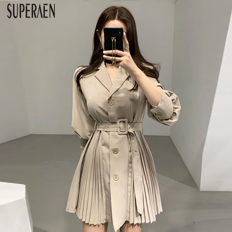 SuperAen, корейский стиль, женское платье, сплошной цвет, хлопок, повседневное, женское платье, осень, новинка, однобортная женская одежда