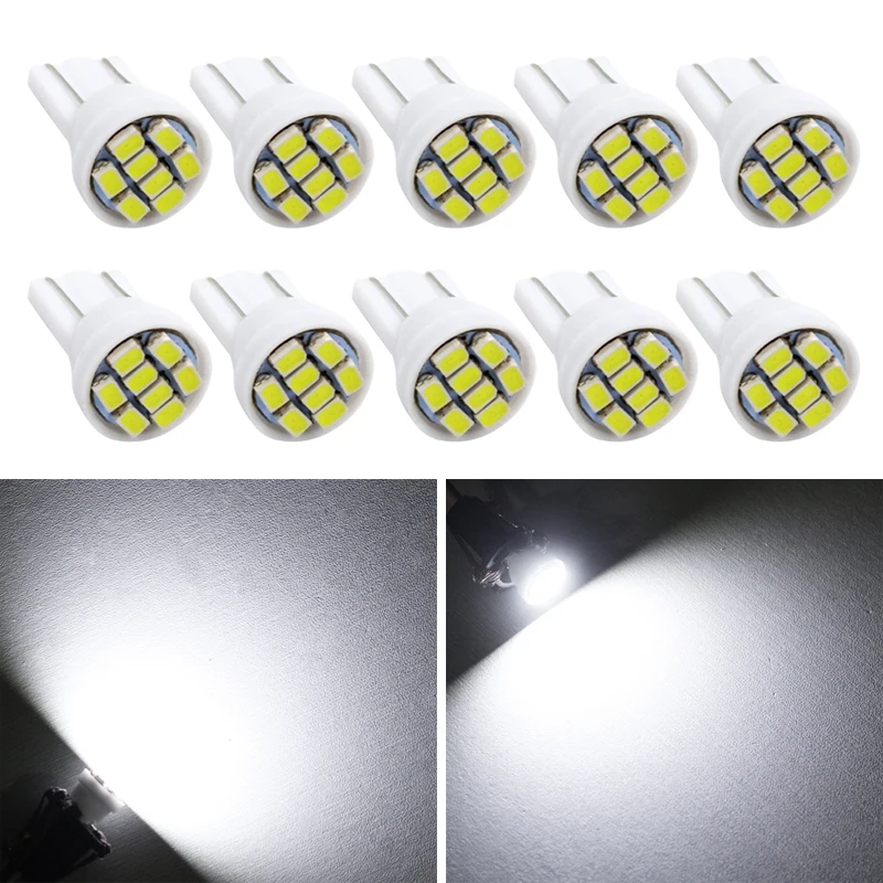

10pcs T10 COB W5W Car Interior LED Wedge Door Instrument Side Bulb License Plate Car Lamp Source DC 12V