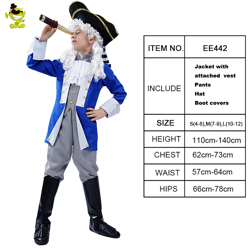 EE442 Purim/Детские костюмы в стиле колоний; костюмы для косплея; рождественские костюмы синего пирата для мальчиков; карнавальный костюм - Цвет: EE442