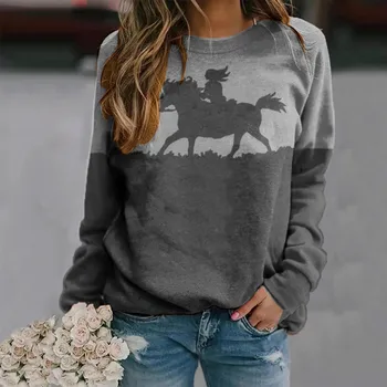 

2020 Tshirt Winter Autumn T Shirt Women's 3D Animal Printed Tops Horse Print Pullvoer Long Sleeve Shirt poleras mujer camisetas