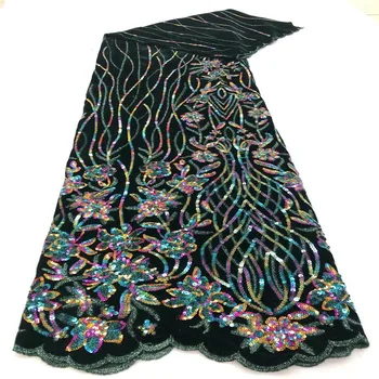 

Green Nigerian Velvet Lace Fabric African Lace Fabric 2020 High Quality Mesh Lace Fabric With Sequins Lace French Lace Fabric