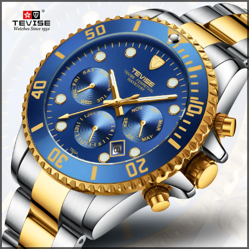 

Twiss TEVISE Water Ghost Genuine Product Three Needle Calendar Fully Automatic Mechanical MEN'S Watch Steel Belt Waterproof Watc