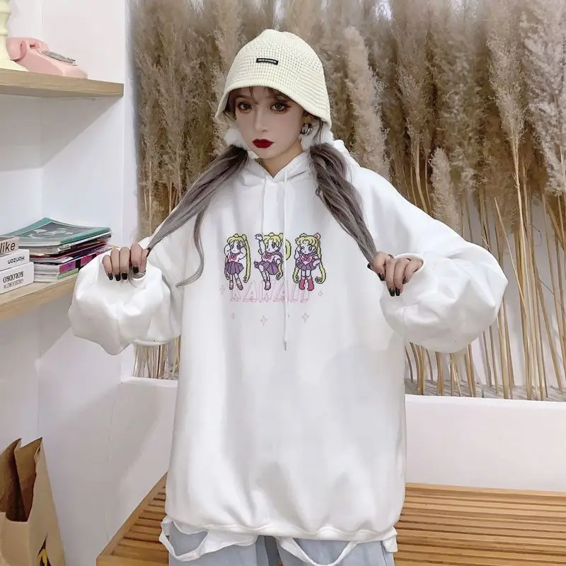 ulzzang japan style cartoon pullovers hooded fashion brand hoodies women loose bf oversize Sweatshirts Hipster autumn winter new