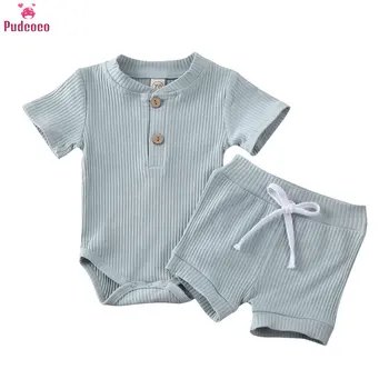 

Baby Summer Clothing Newborn Kid Baby Boy Girl Clothes Short Sleeve Bodysuit Shorts Ribbed Solid 2Pcs Outfits Set 6-24 Months