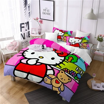 

Hello Kitty 3d Pattern Bedding Set Kids Lovely Cartoon Pattern Bed Line 2/3pcs Include Duvet Cover Pillowcase Queen King Size