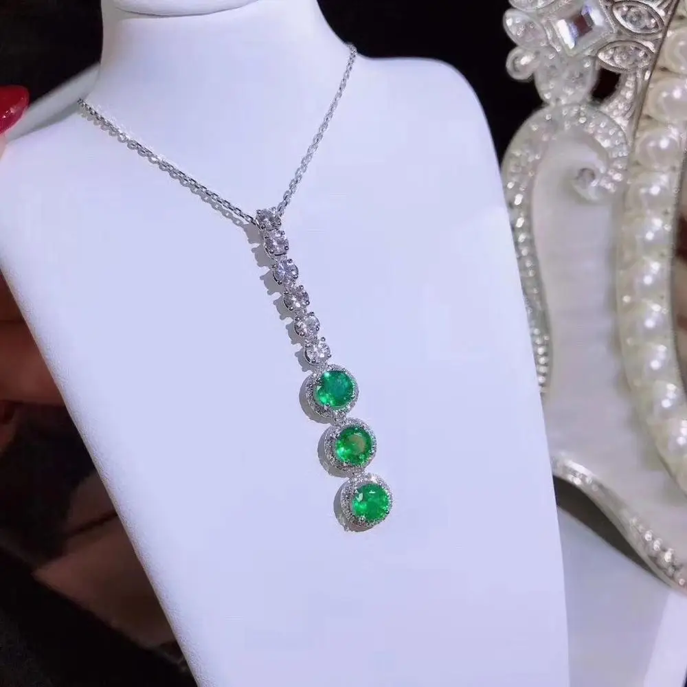 Qi Xuan_Fashion jewelry_colombia Green Stone Fashion Necklaces_S925 сплошная серебряная подвеска necklaces_прямая