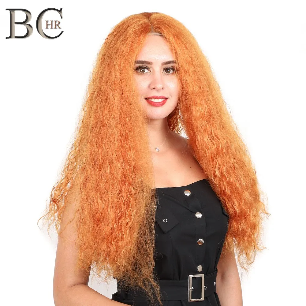 

BCHR Kinky Curly 13*4 Front Wig With Baby Hair Natural Hairline Heat Resistant Synthetic Hair Orange Wigs For Women