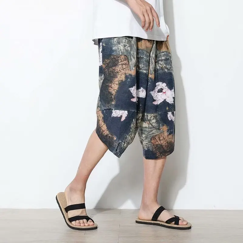 

2019 Summer Large Size Capri Pants Men's Chinese-style National Trends Hip Hop Thailand Nepal Casual Pants Trend Print Pants