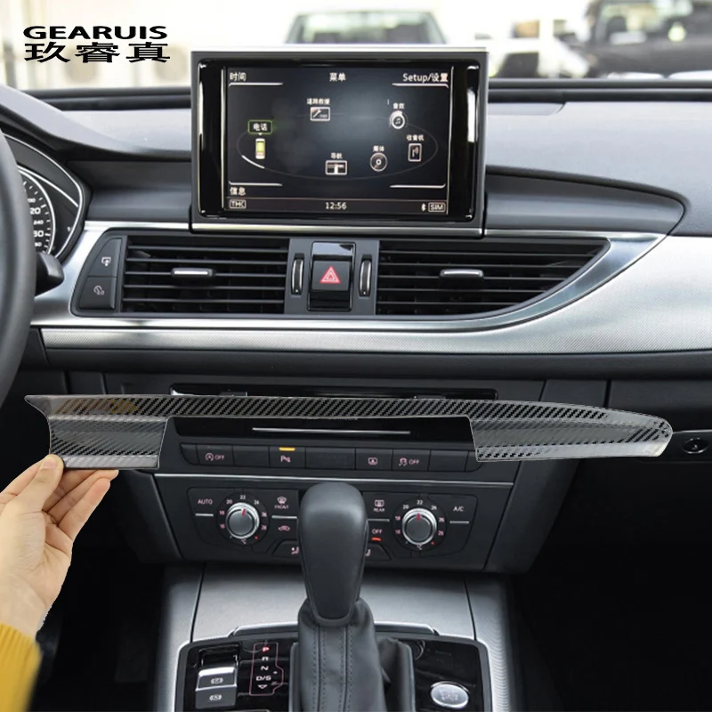 Carbon Fiber Inner Car GPS Navigation Cover Trim Strips For Audi A6 C7 2012-2018 