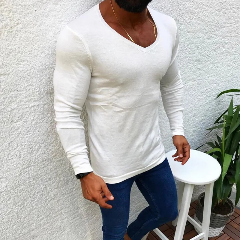 Shujin New Fashion Winter Sweater Men Warm V-neck Mens Sweaters Slim Fit Pullover Men Classic Sweater Men Knitwear Pull Homme
