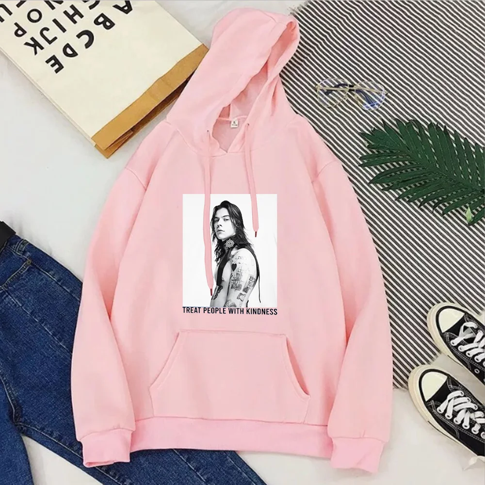 

Harry Styles Hoodies Pink Treat People with Kindness Sweatshirt 2020 Kawaii Hoodie New Print Pullovers
